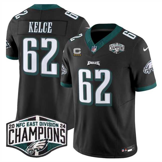 Men's Philadelphia Eagles #62 Jason Kelce Black 2024 NFC East Champions With 4-Star C Patch F.U.S.E. Vapor Untouchable Limited Stitched Jersey,We sell and wholesale Men's Philadelphia Eagles #62 Jason Kelce Black 2024 NFC East Champions With 4-Star C Patch F.U.S.E. Vapor Untouchable Limited Stitched Jersey on line form chian!